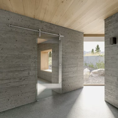 Fenster & Glas Werner - Krefeld - Ganzglastür - IM_MANET_Schieben_geschl_Betonwand